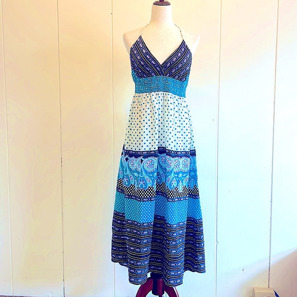 Pura Vida Maxi Dress S:6 Halter Multi Color Multi Print Good Condition Elastic